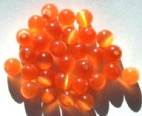 30 6mm Round Orange Fiber Optic Cats Eye Beads